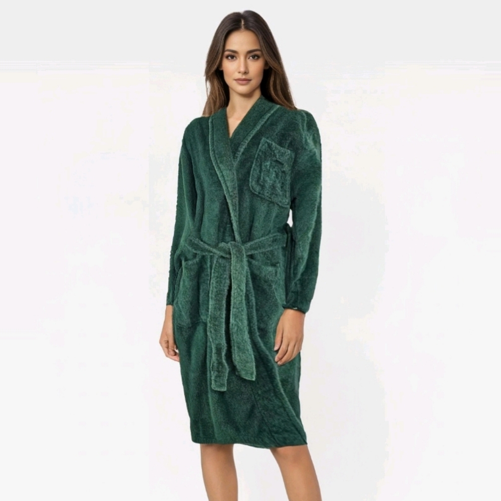 Vintage Victorias Secret Terry Cloth Robe Womens Small Green Cotton Midi Y2K 90s